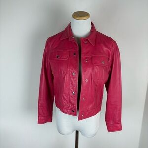 Vintage Ralph Lauren Black Label Hot Pink Leather Jacket Size 6
